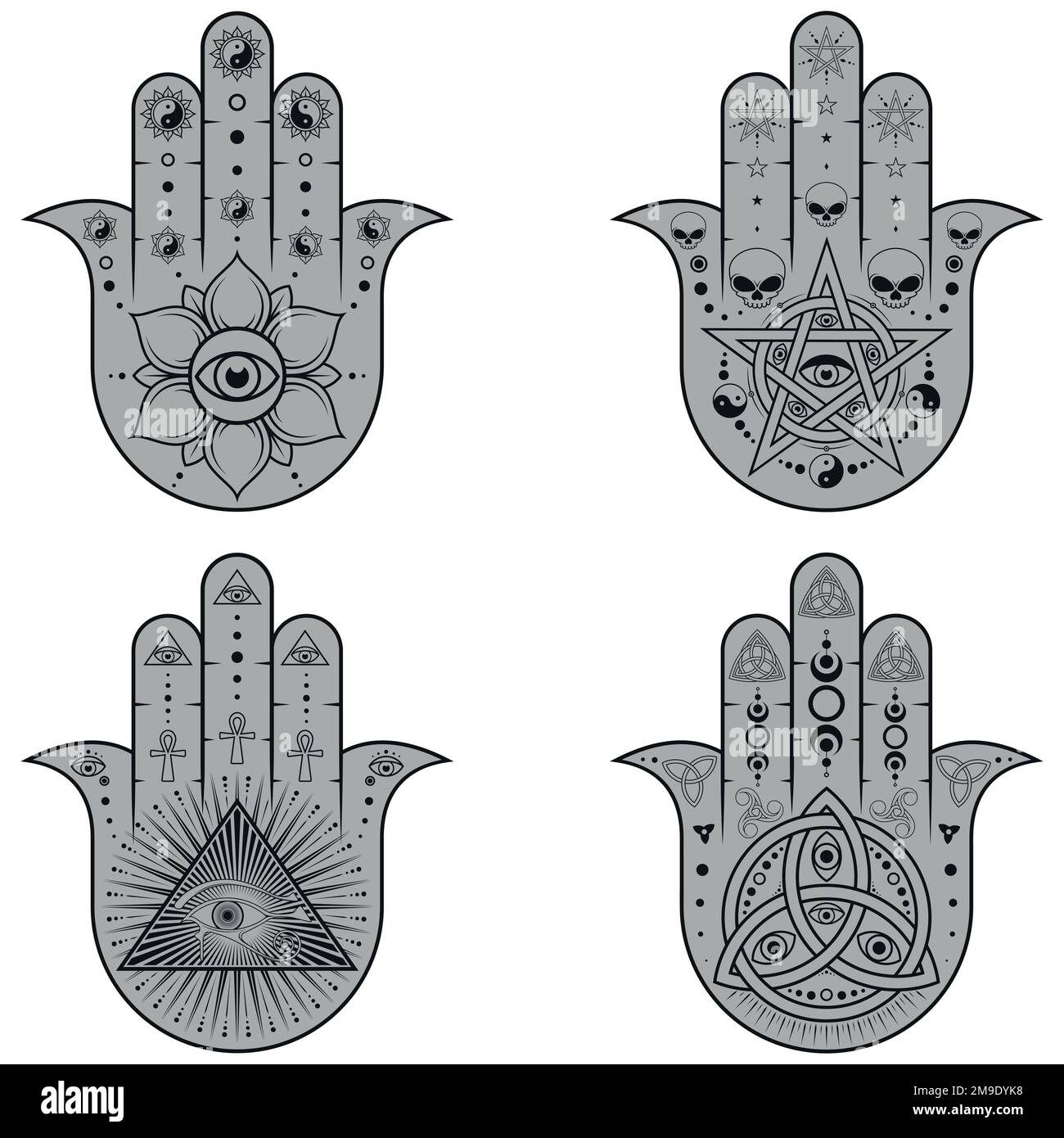 Symbole de protection Hamsa dessin vectoriel, symbole main de fatima, illustration de Jamsa avec l'œil de dieu Illustration de Vecteur