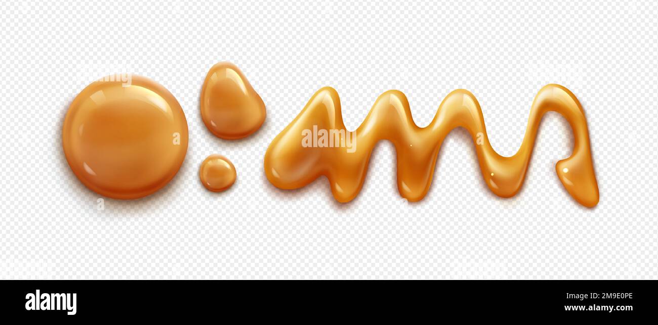 Gouttes de sauce caramel, caramel fondu, sirop renversé. Crème sucrerie ...