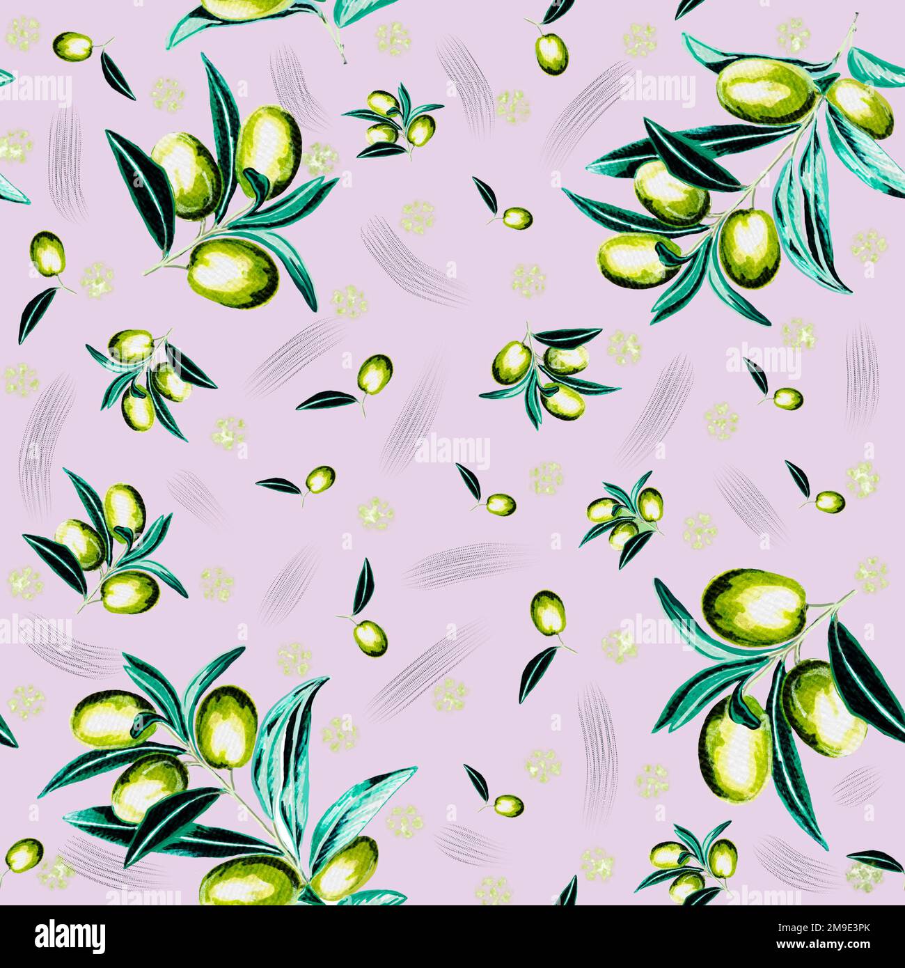 Motif de légumes sans couture avec branche d'olives. Illustration JPEG botanique florale. Banque D'Images