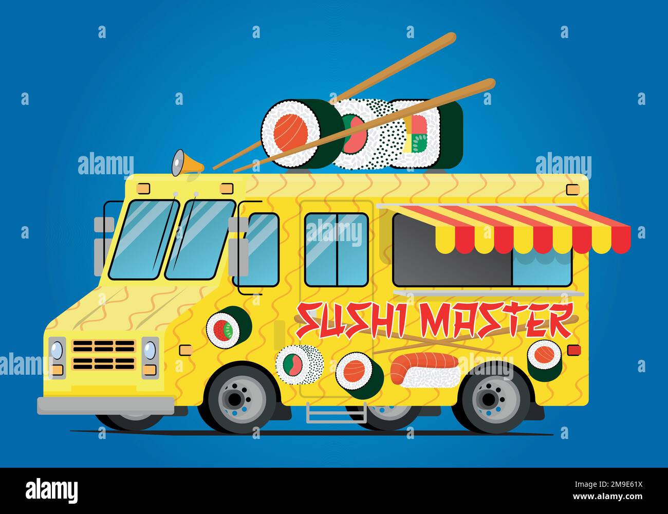 chariot alimentaire avec sushi et petits pains sur l'illustration Illustration de Vecteur