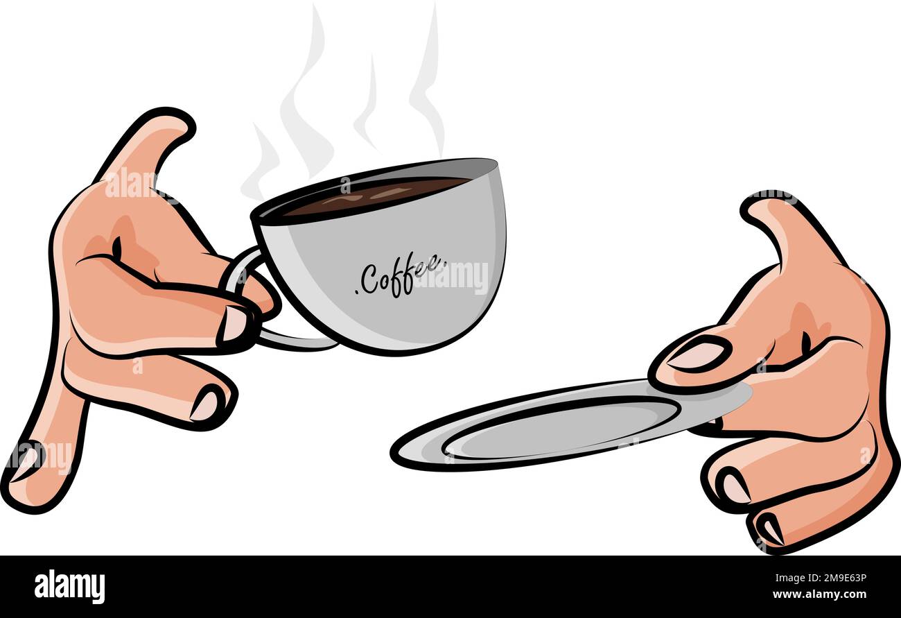 Mains tenant une tasse de café et une soucoupe Illustration de Vecteur