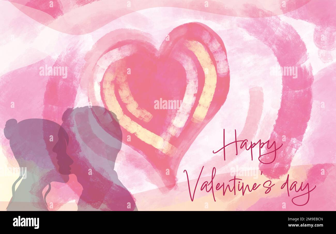 Superposer la silhouette de l'homme et de la femme sur fond rose et rouge avec coeur.Valentine's Day ou concept de mariage. Copiez les bannières d'espace.bannière. Carte Banque D'Images