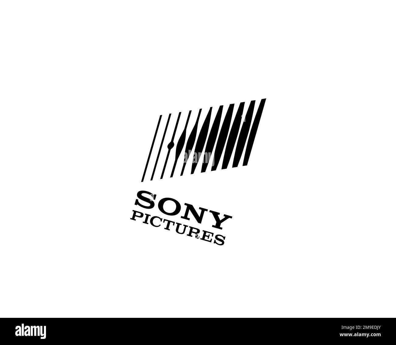 Sony Pictures, logo pivoté, arrière-plan blanc B Banque D'Images