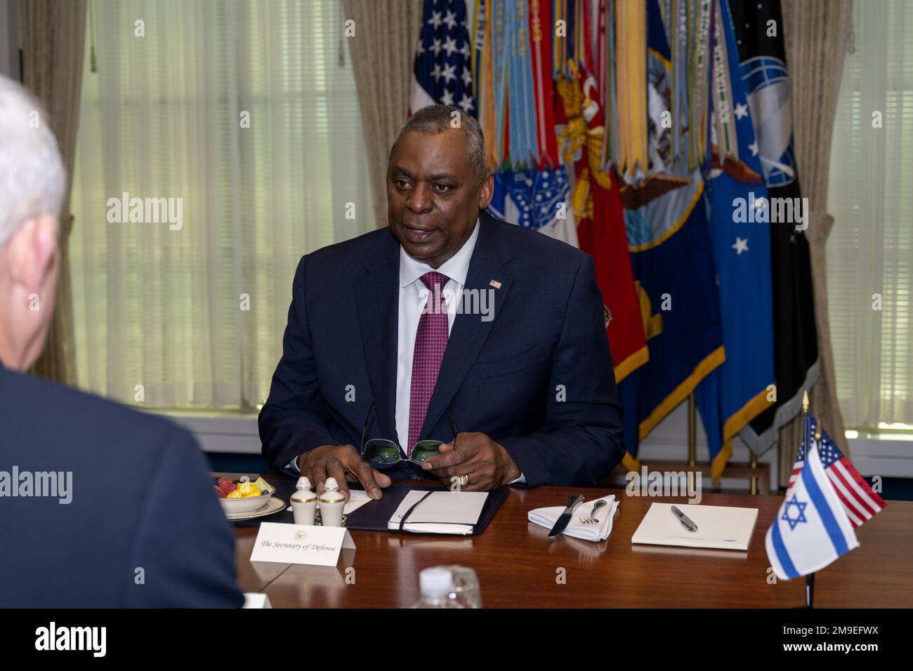 Le secrétaire à la Défense, Lloyd J. Austin III, tient une réunion avec le ministre israélien de la Défense, Benjamin Gantz, au Pentagone, à Washington, D.C., à 19 mai 2022. Banque D'Images