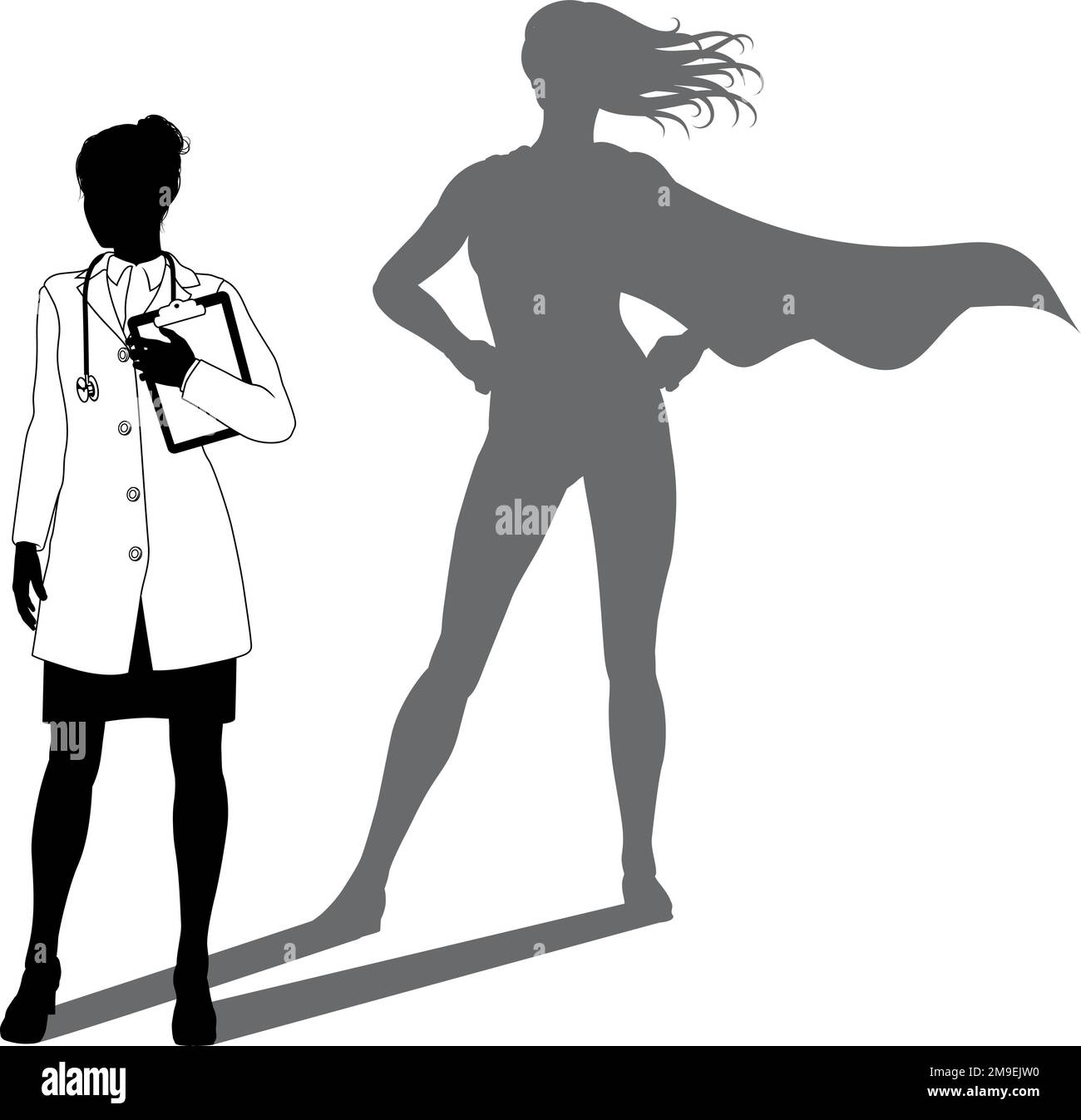 Super-héros Doctor avec Super Hero Shadow Silhouette Illustration de Vecteur