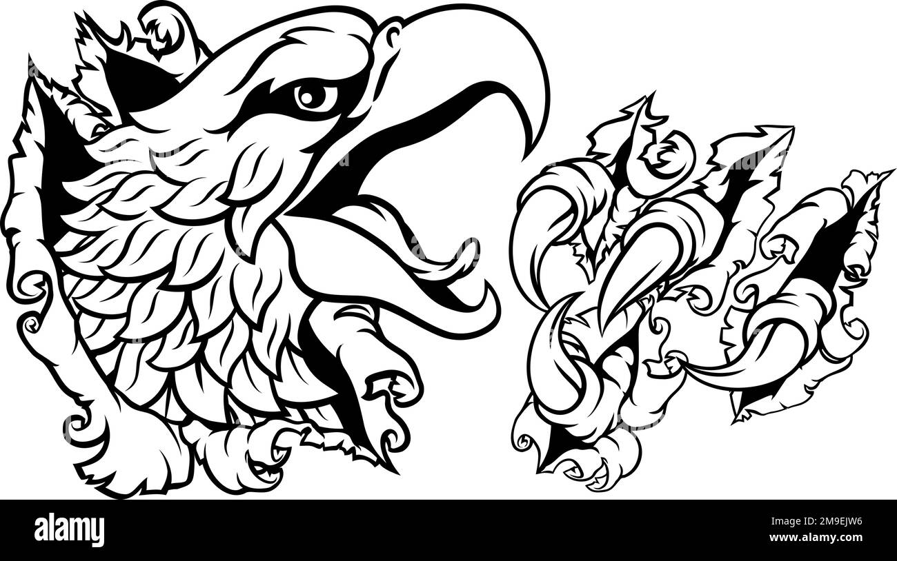 Rippage de talon de Claw Head de Bald Eagle Hawk en train de déchirer Illustration de Vecteur