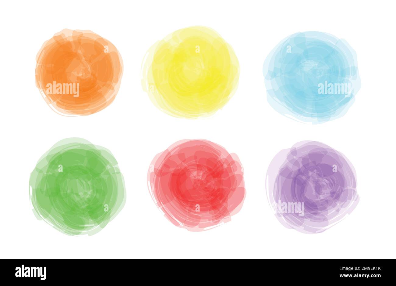 Ensemble de splashes aquarelle abstraits. Cercles colorés en acrylique dessinés à la main. Illustration de Vecteur