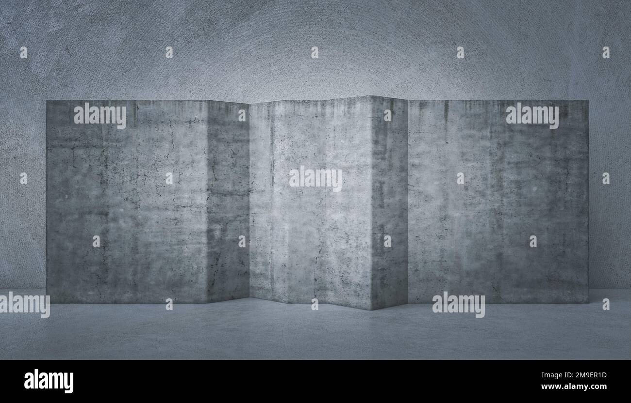 intérieur abstrait d'une structure en béton avec un mur incurvé. 3d rendu Banque D'Images