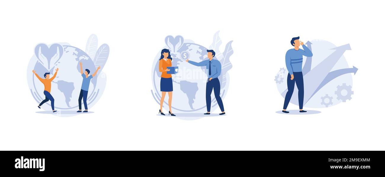 Service civil. Responsabilité sociale, philanthropie, choix personnel et prise de décision, fonds de dons, trouver une solution. définir l'illustrateur moderne à vecteur plat Illustration de Vecteur