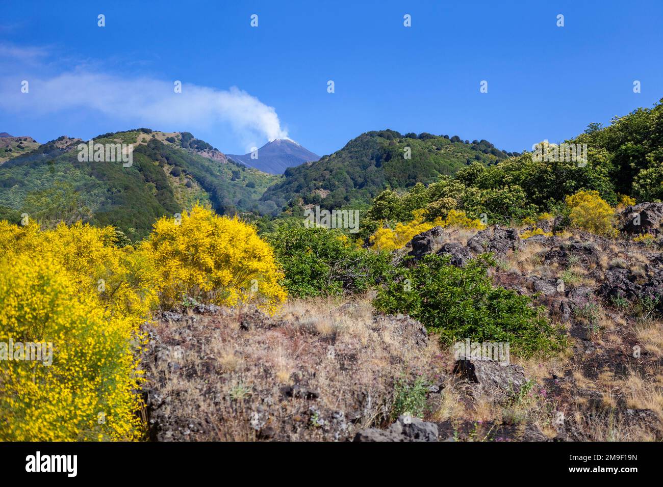 Vue lointaine sur l'Etna, le plus haut volcan d'Europe Banque D'Images