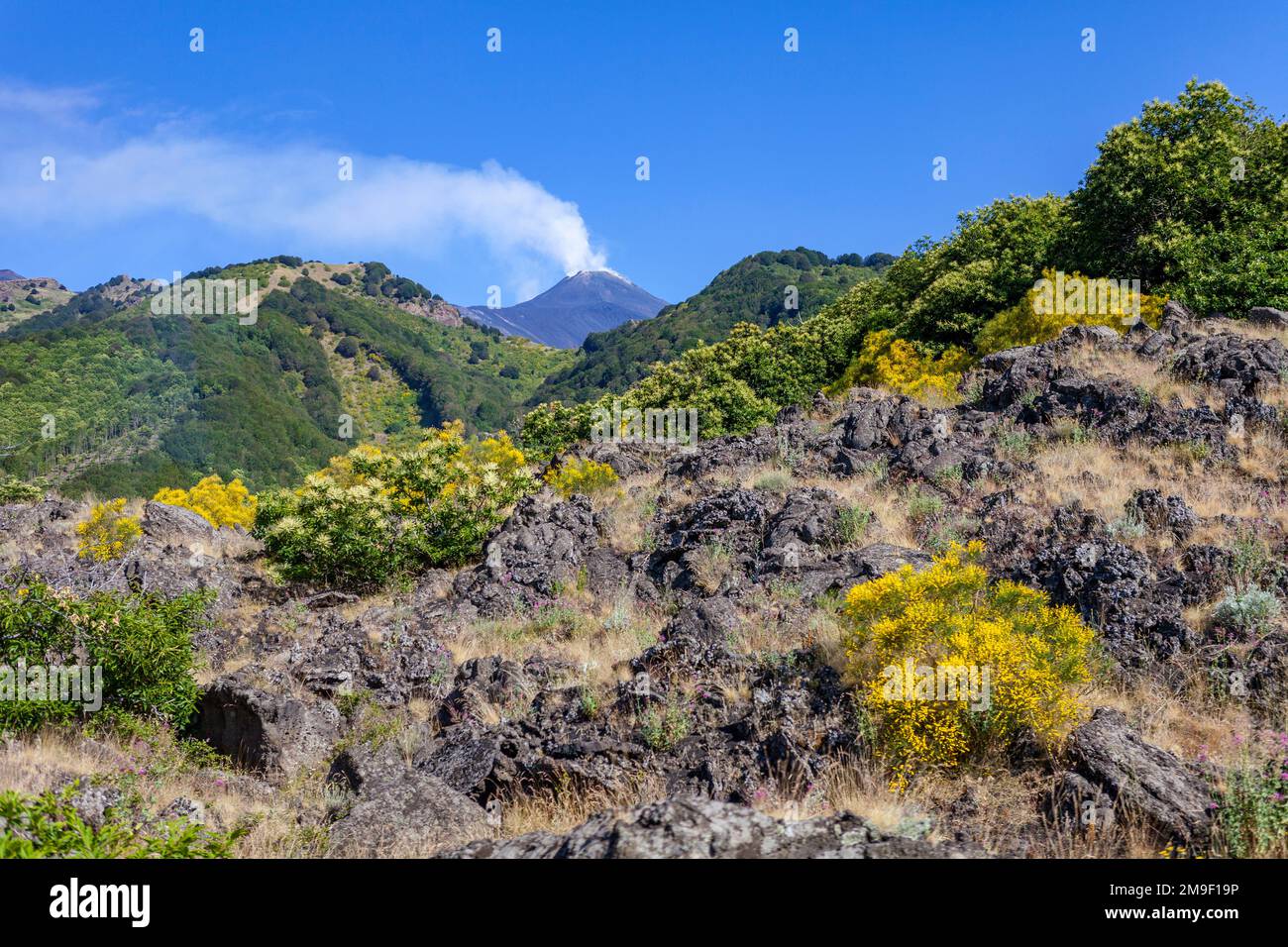 Vue lointaine sur l'Etna, le plus haut volcan d'Europe Banque D'Images