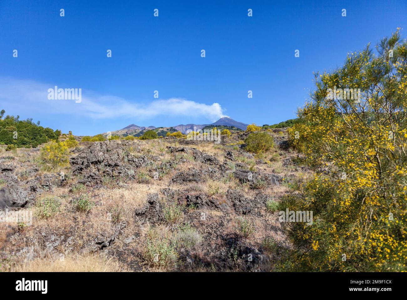 Vue lointaine sur l'Etna, le plus haut volcan d'Europe Banque D'Images
