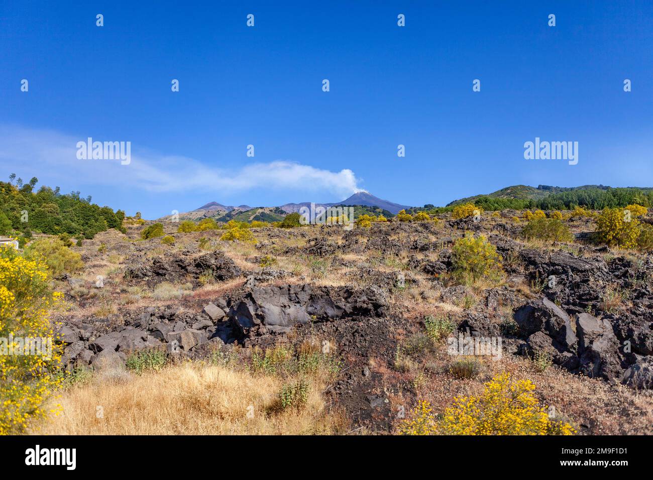 Vue lointaine sur l'Etna, le plus haut volcan d'Europe Banque D'Images