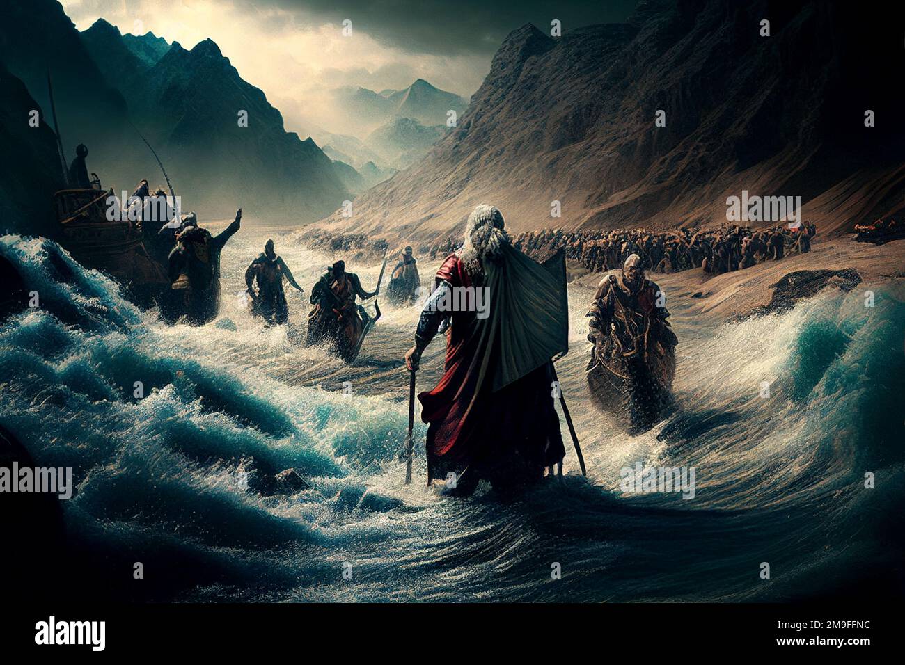 Exode de la bible, Moïse traversant la mer Rouge avec les Israélites, s