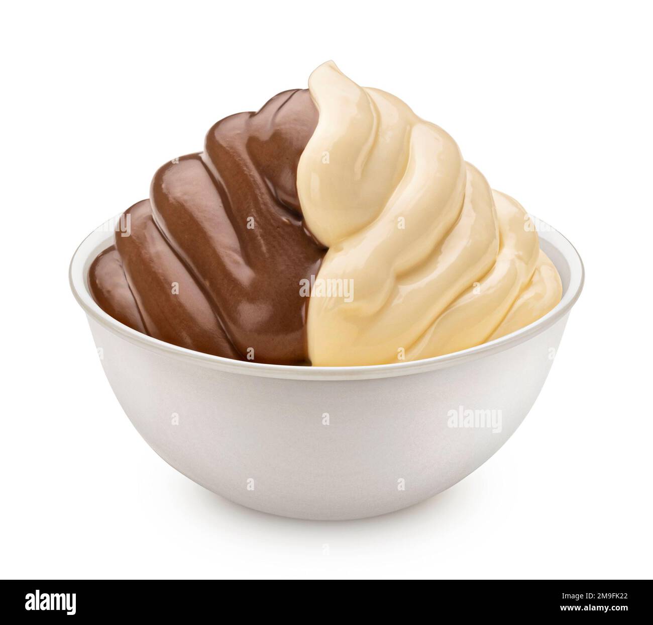 Mélange de crème de lait au chocolat et à la vanille isolé sur fond blanc Banque D'Images
