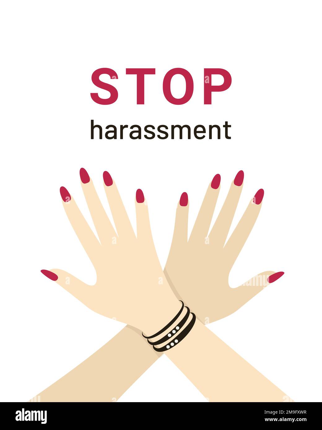 Signes et bannières pour mettre fin au harcèlement sexuel, les armes des femmes sont croisées en signe - interdit. Illustration vectorielle Illustration de Vecteur