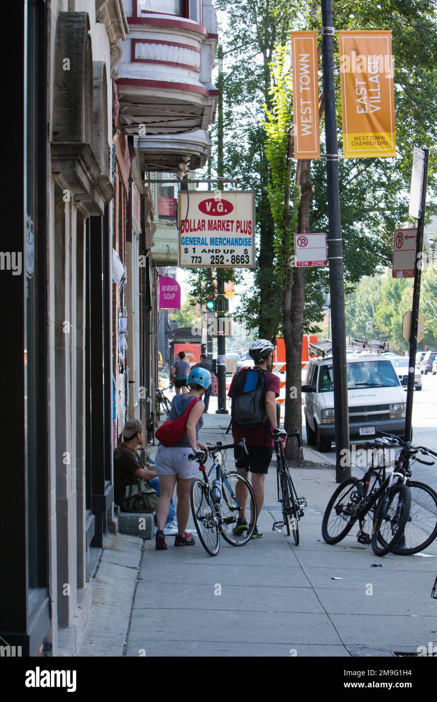 Cyclistes en pause, Chicago, Illinois, États-Unis Banque D'Images