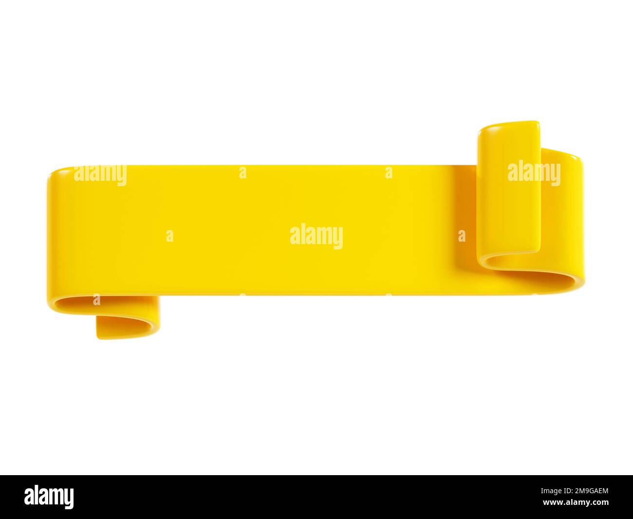 Rendu de la bannière de ruban jaune 3D - illustration d'une zone de texte laminée brillante pour le titre ou le message publicitaire. Banque D'Images