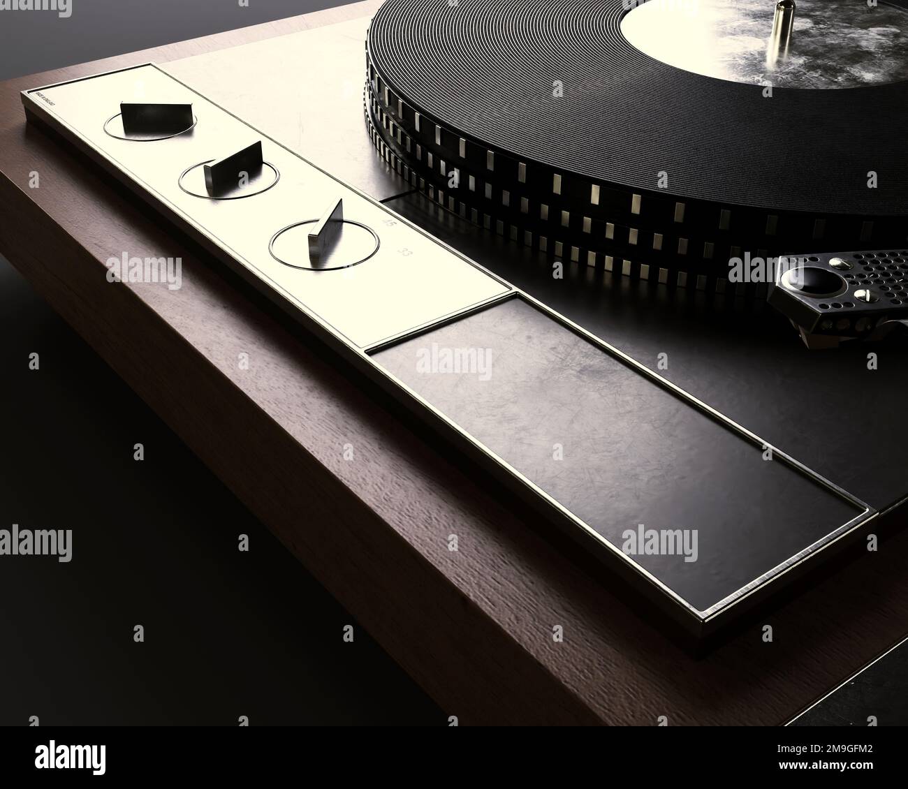 Un rendu 3D d'un joueur de disque de platine avec un bras de ton dans un cadre moody -3D rendu Banque D'Images