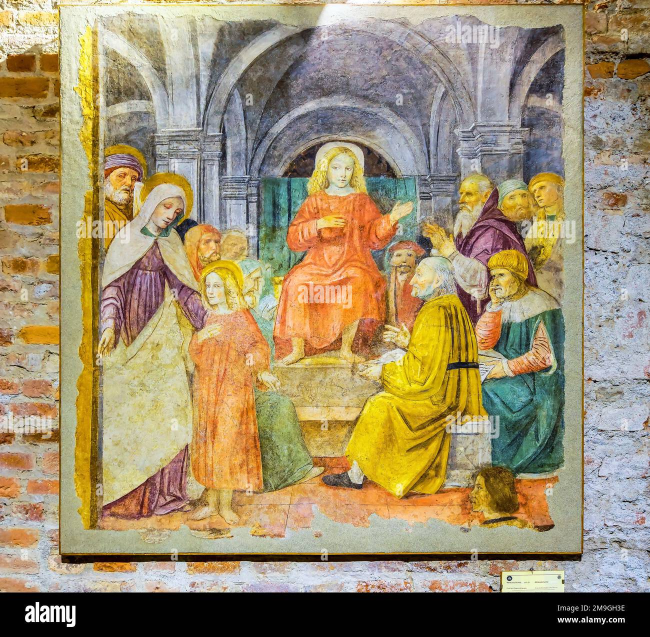 Jésus parmi les Docteurs du Temple par artiste Ambrogio Borgognone, Basilica di Sant'Ambrogio, Milan, Lombardie, Italie. Banque D'Images