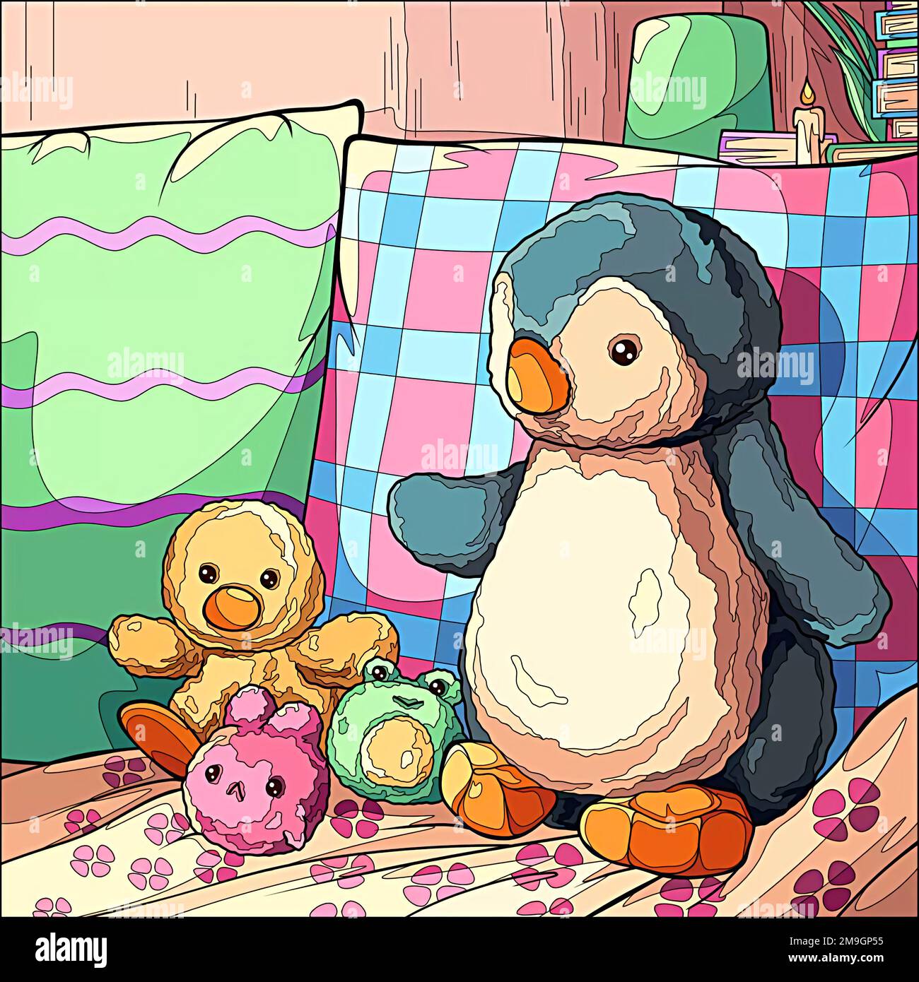 illustration des pingouins et des canards farcis sur le canapé Banque D'Images