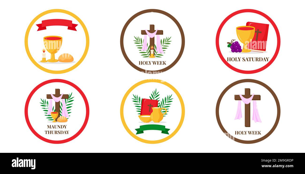 Ensemble d'icônes de la semaine Sainte ronde illustration vecteur graphique design. Motif cartes de vœux. Arrière-plan de vacances. Symbole religieux. Affiche des fêtes. Illustration vectorielle Illustration de Vecteur