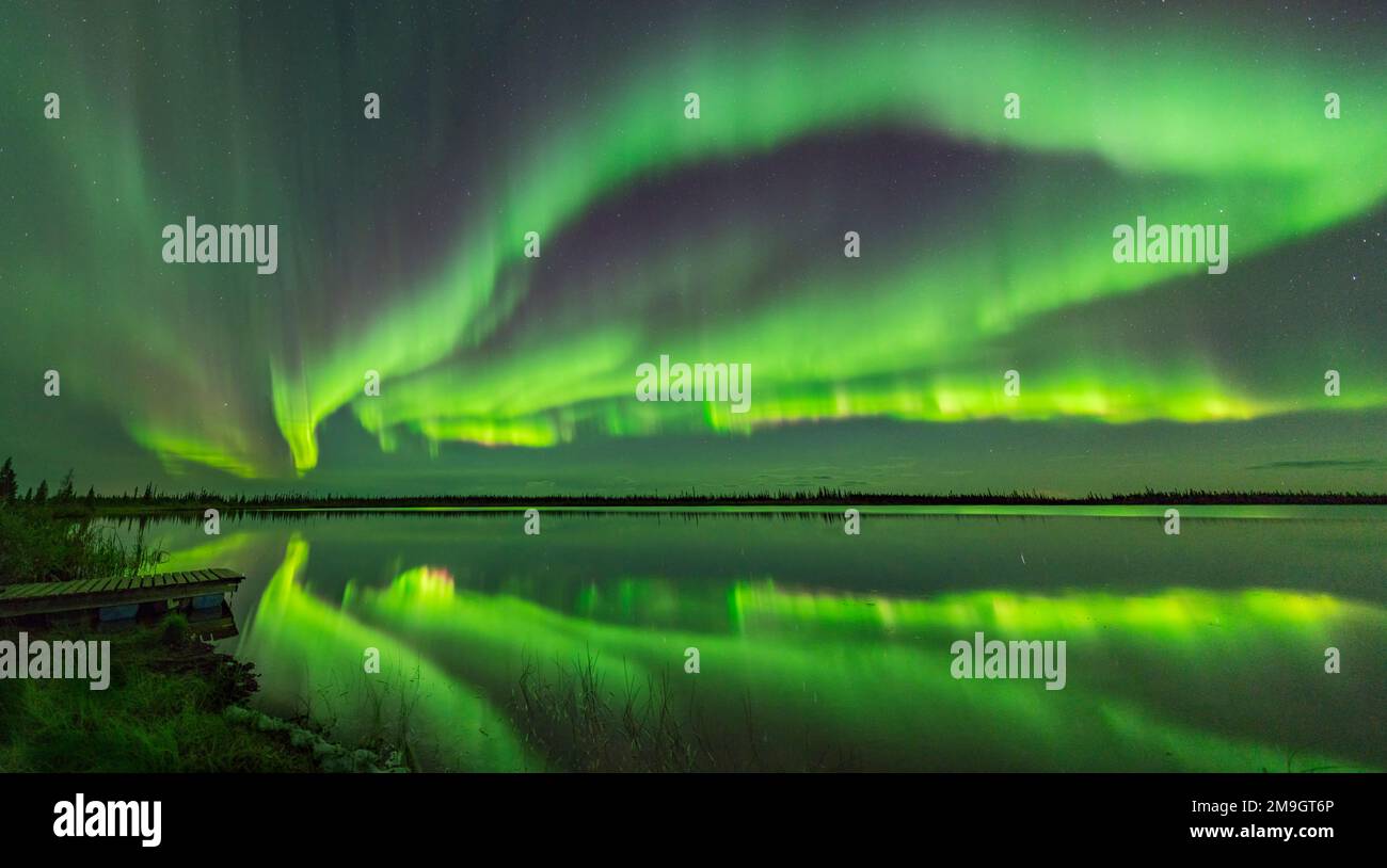 Aurora borealis au-dessus du Grand lac des esclaves, Territoires du Nord-Ouest, Canada Banque D'Images