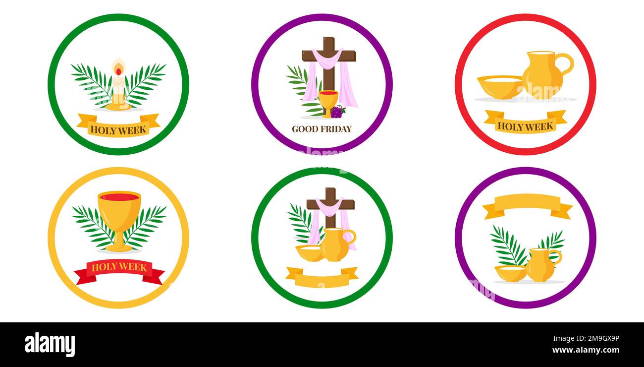 Ensemble d'icônes de la semaine Sainte ronde illustration vecteur graphique design. Motif cartes de vœux. Arrière-plan de vacances. Symbole religieux. Affiche des fêtes. Illustration vectorielle Illustration de Vecteur