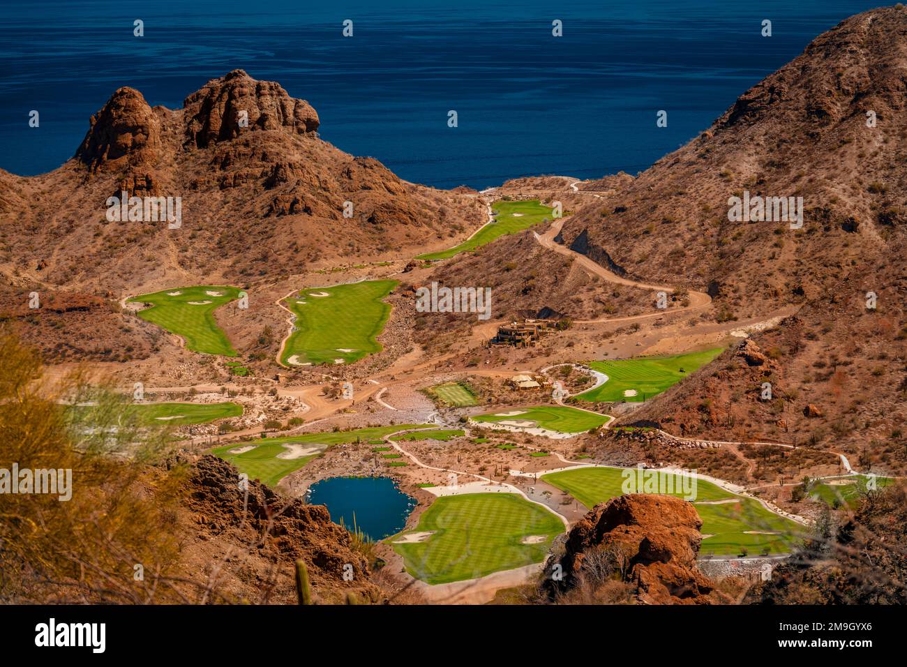 Vue aérienne du parcours de golf de Danzante Bay, Baja California sur, Mexique Banque D'Images