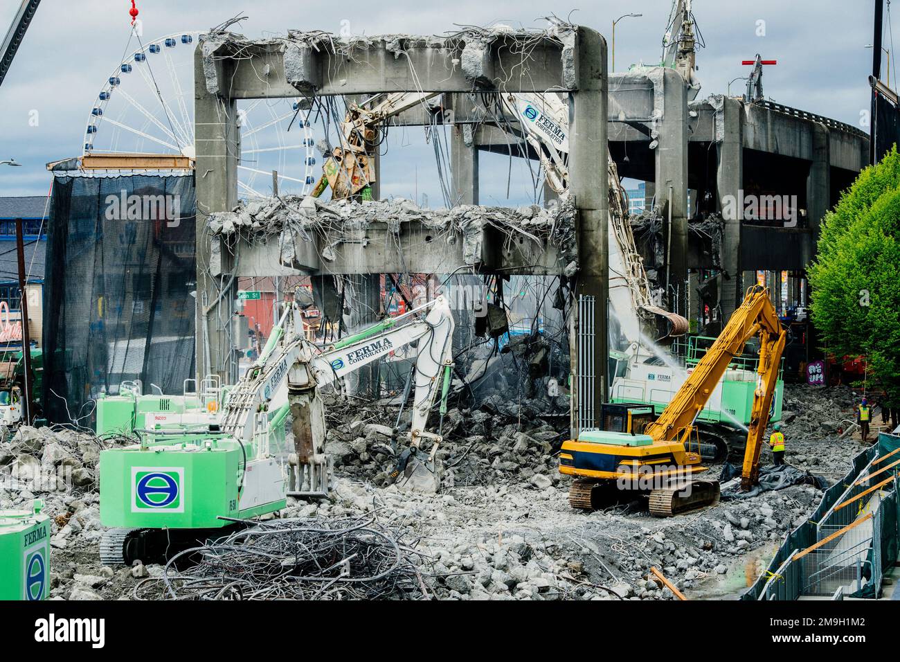 Vue de la démolition du viaduc, Seattle, Washington, États-Unis Banque D'Images