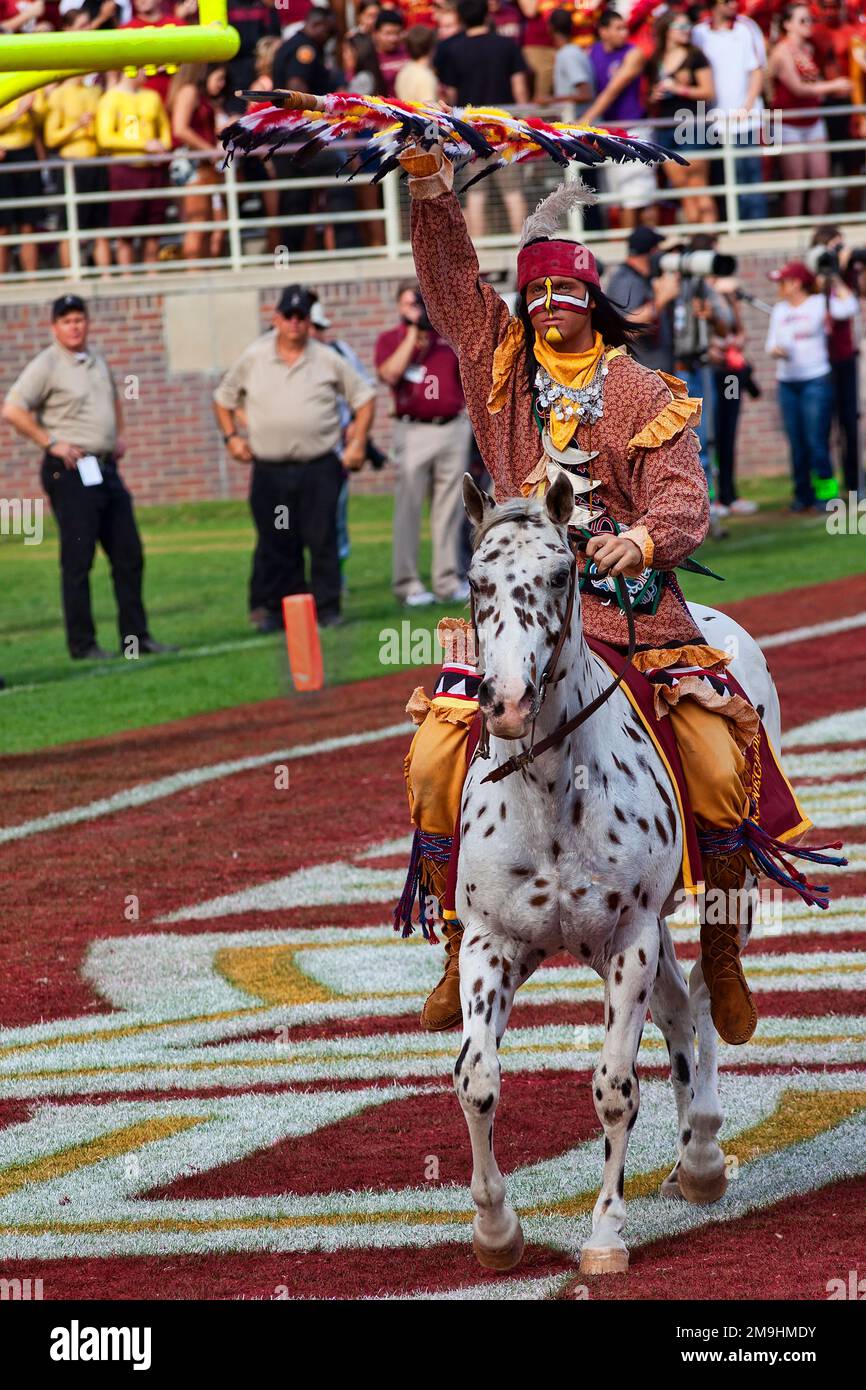 Tallahassee, Floride - 27 octobre 2012: Mascotte de l'Université d'État de Floride, chef Osceola sur Renegade Banque D'Images