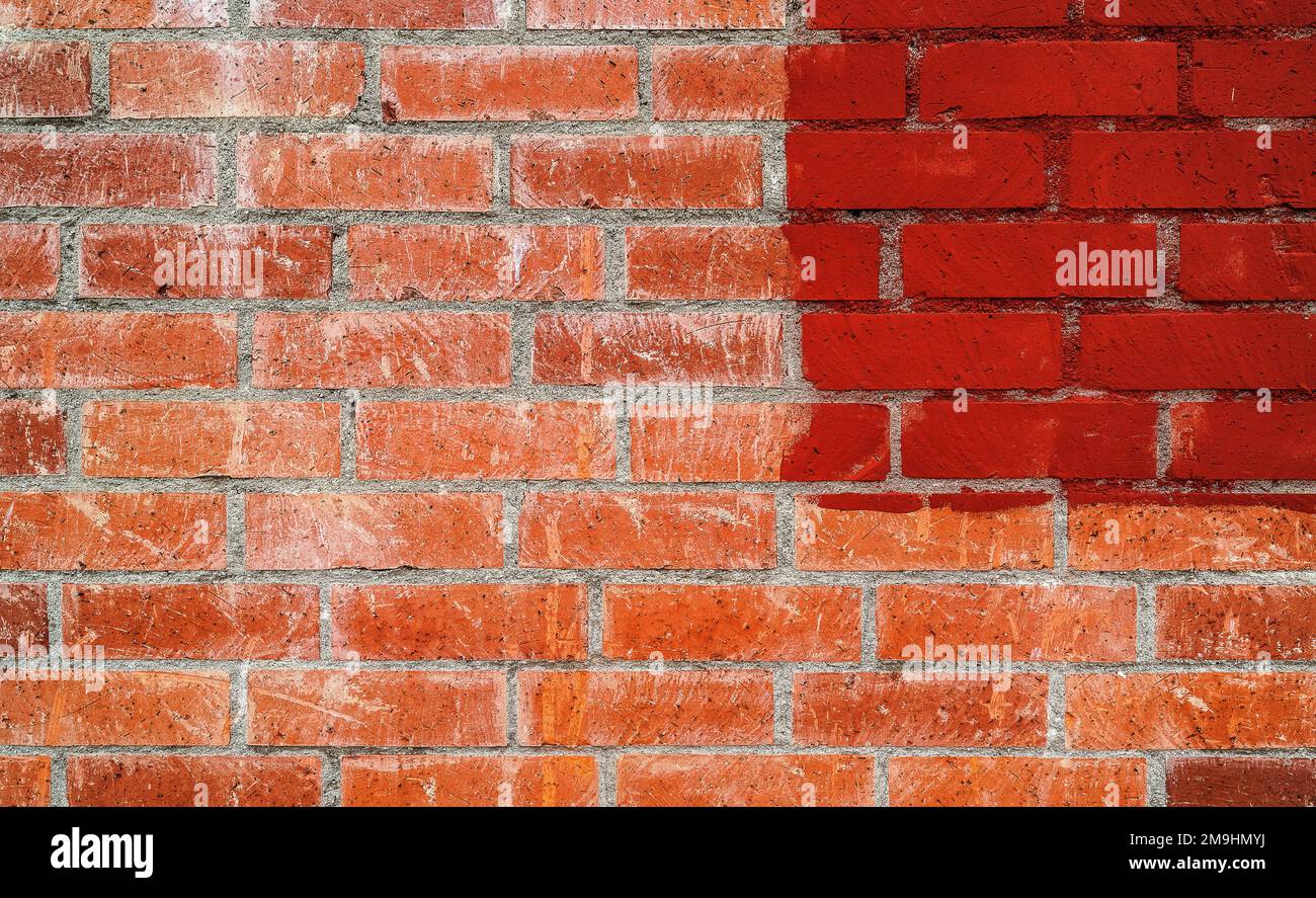 Gros plan du mur en briques rouges et orange Banque D'Images