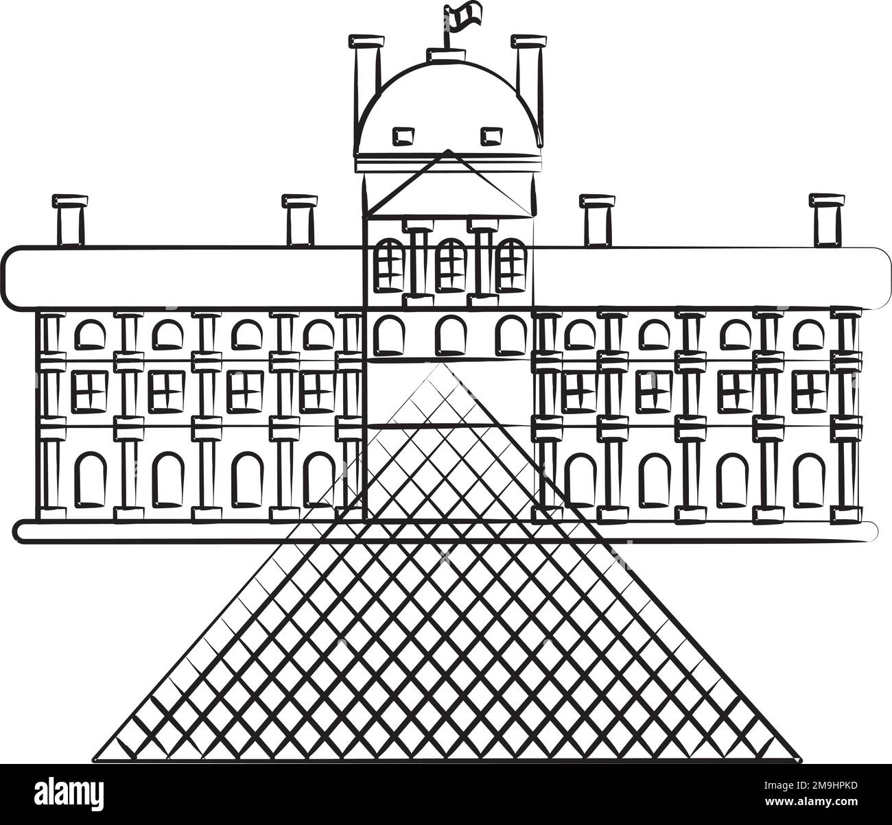 Esquisse isolée du monument du musée du Louvre Vector Illustration de Vecteur