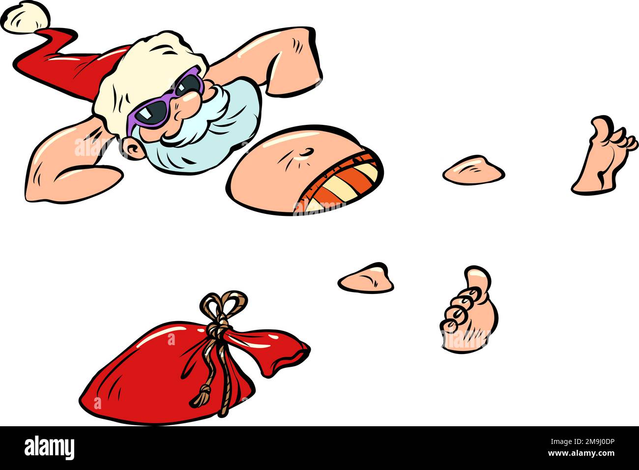 Le Père Noël se détend dans une station balnéaire. Homme nageant dans la piscine. Nouvel an et Noël Illustration de Vecteur