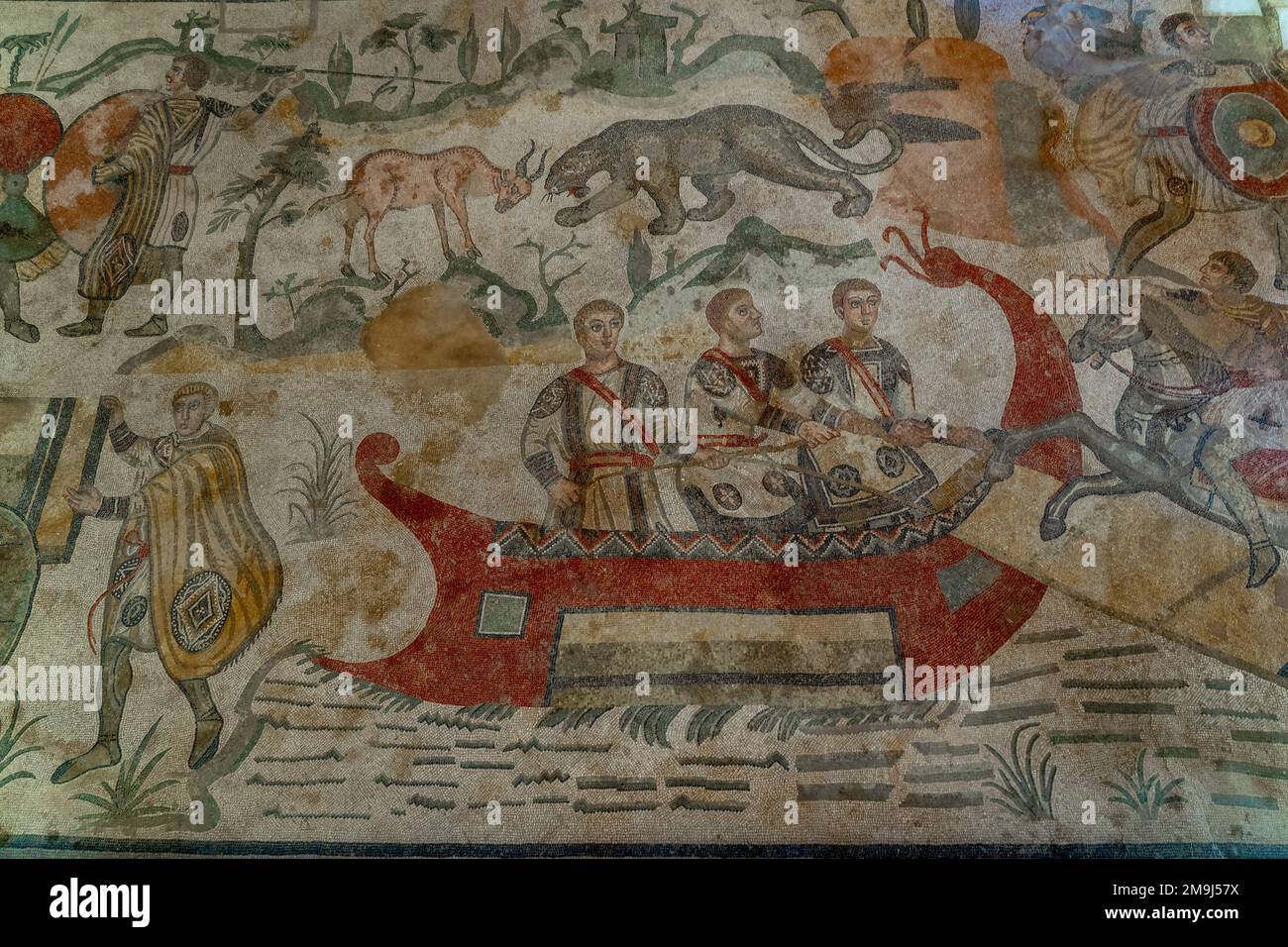 Mosaïques à Villa romana del Casale, Piazza Armerina, Sicile (Italie) Banque D'Images