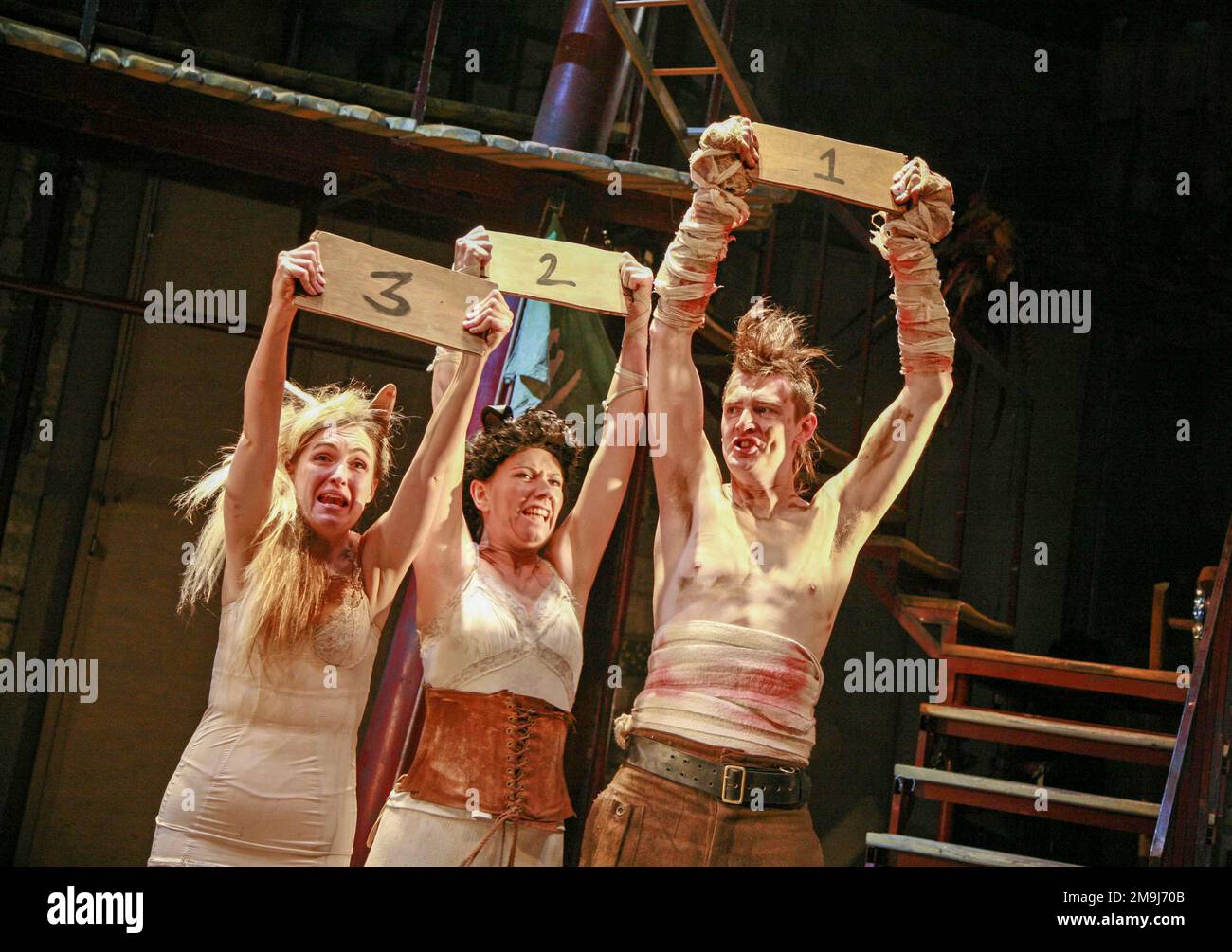 l-r: Rebecca Jackson (Mollie), Sarah Groarke (Clover), Steve Hansell (Boxer) dans UNE FERME ANIMALE par George Orwell au Théâtre Royal Bath, Angleterre 13/07/2007 adapté par Peter Hall paroles: Adrian Mitchell musique: Richard Peaslee réalisateur: Rachel O'Riordan Banque D'Images