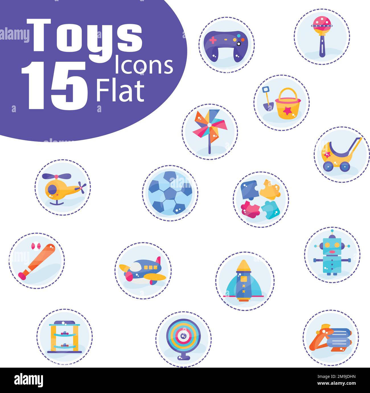 Jeu d'icônes de jouets de couleur Flat design Vector Illustration de Vecteur
