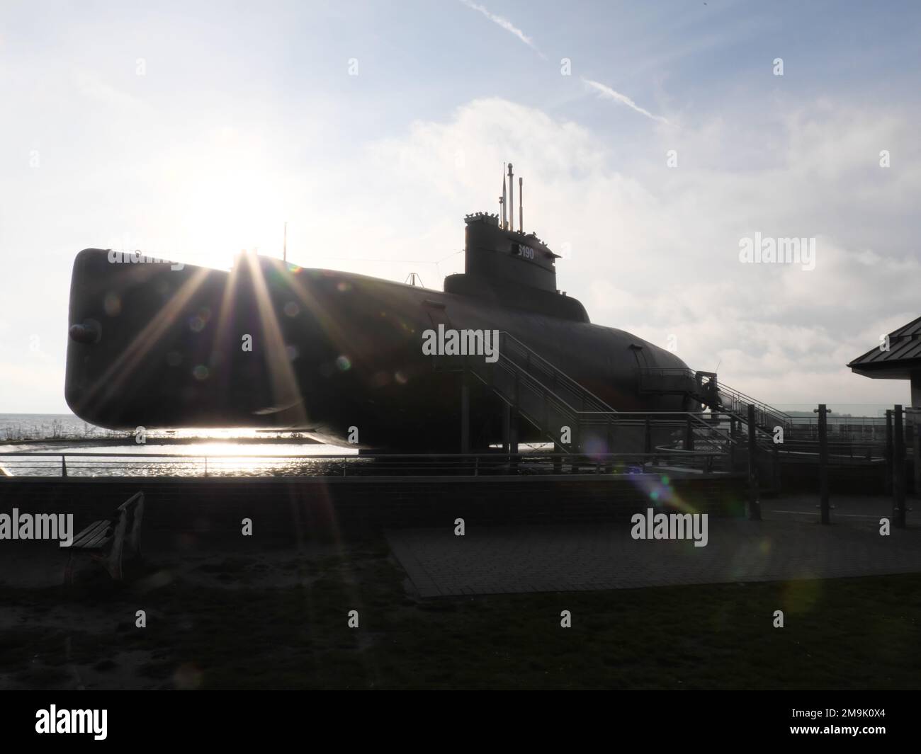 Vue oblique de l'ancien sous-marin comme musée à Burg auf Fehmarn Allemagne Banque D'Images