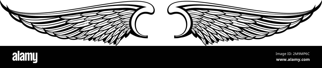 Emblème des ailes héraldiques. Angel plumes dessin noir Illustration de Vecteur