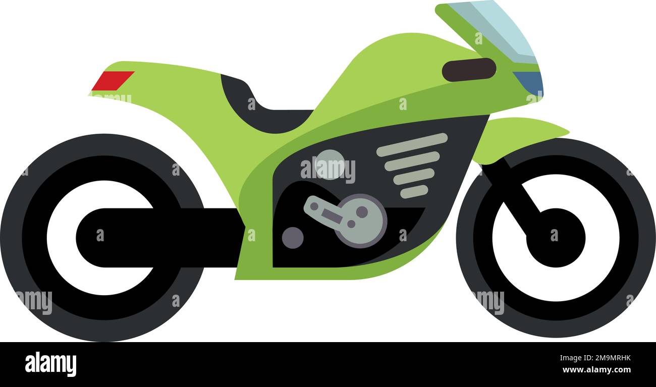 Vue latérale sur une moto animée. Icône de moto verte Illustration de Vecteur