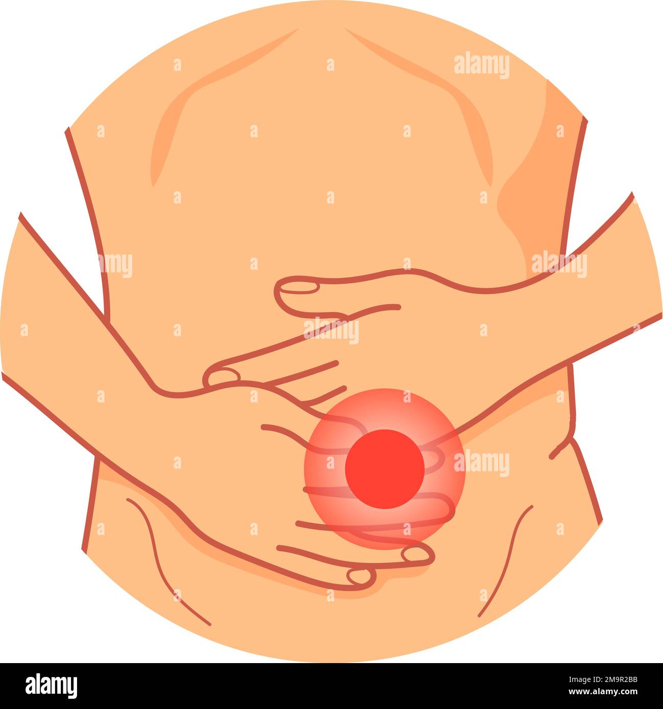 Douleurs abdominales. Illustration du mal des stomaches. Problème d'intestin digestif isolé sur fond blanc Illustration de Vecteur