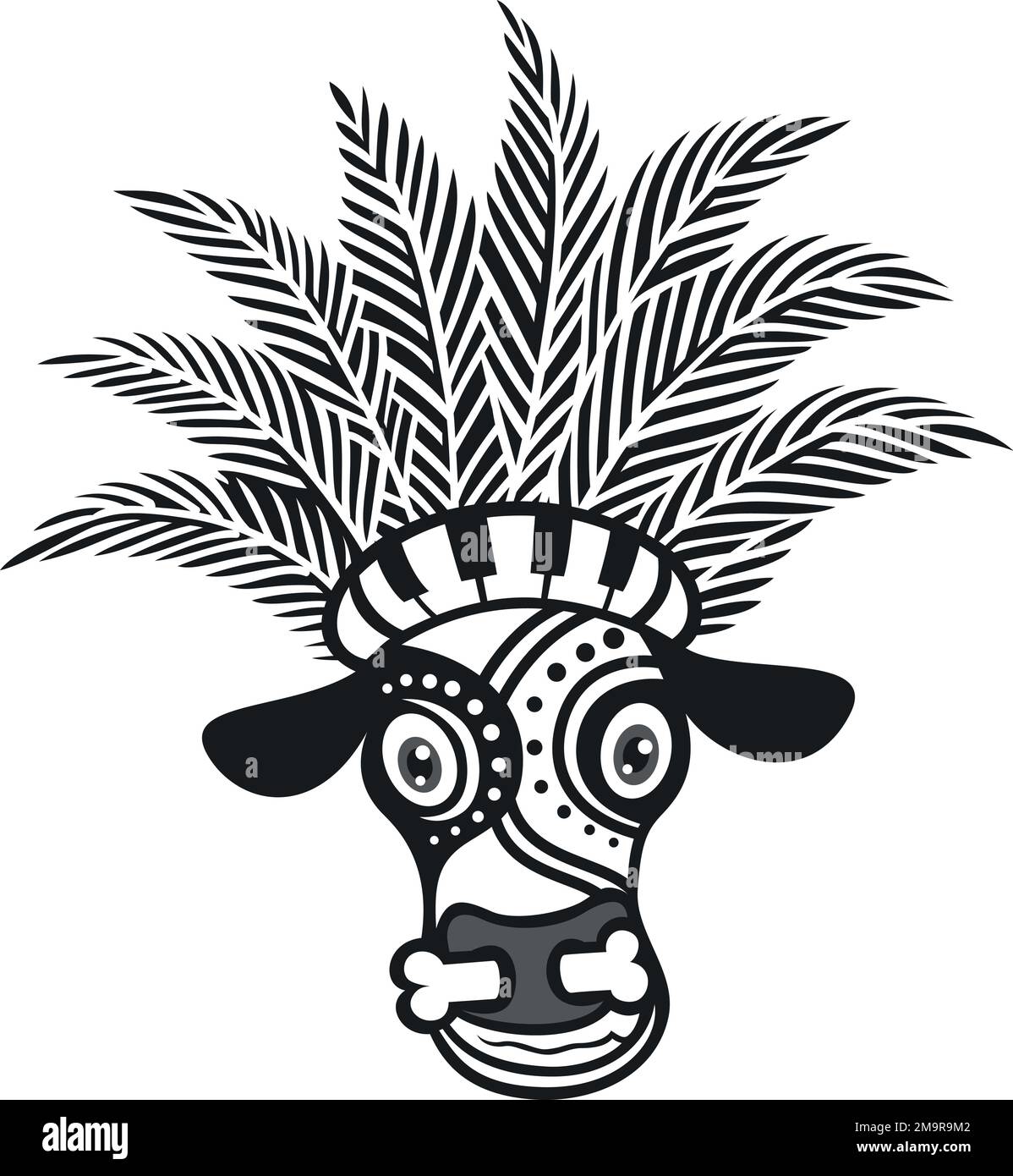 Une vache Tribal avec OS dans son nez Illustration de Vecteur