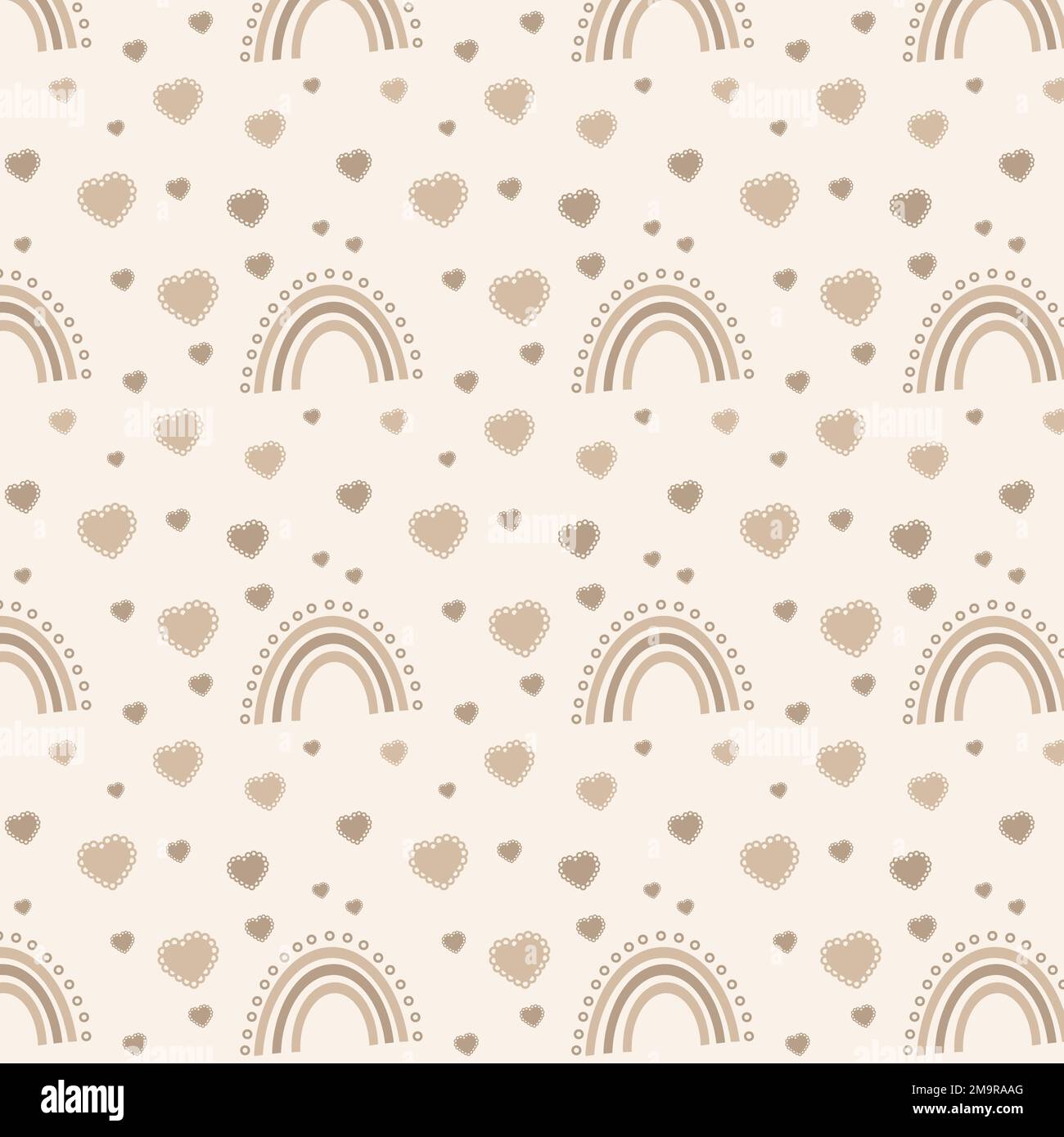 motif sans couture d'arc-en-ciel brun et de coeurs sur fond beige Banque D'Images