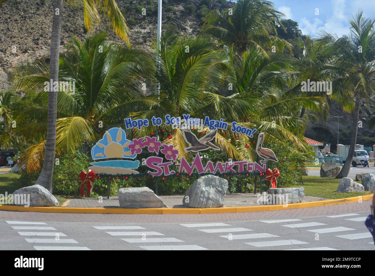 Panneau de bienvenue St Marten dans les Caraïbes Banque D'Images