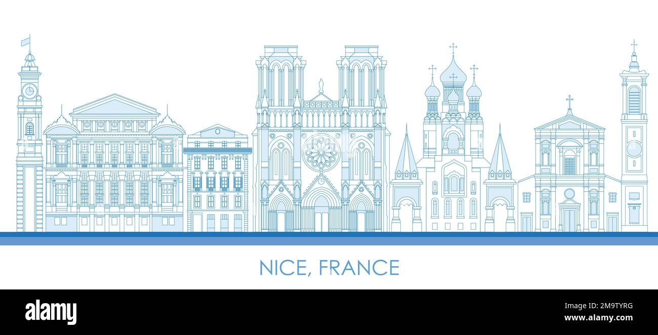 Aperçu Panorama par Skyline de la ville de Nice, France - illustration vectorielle Illustration de Vecteur