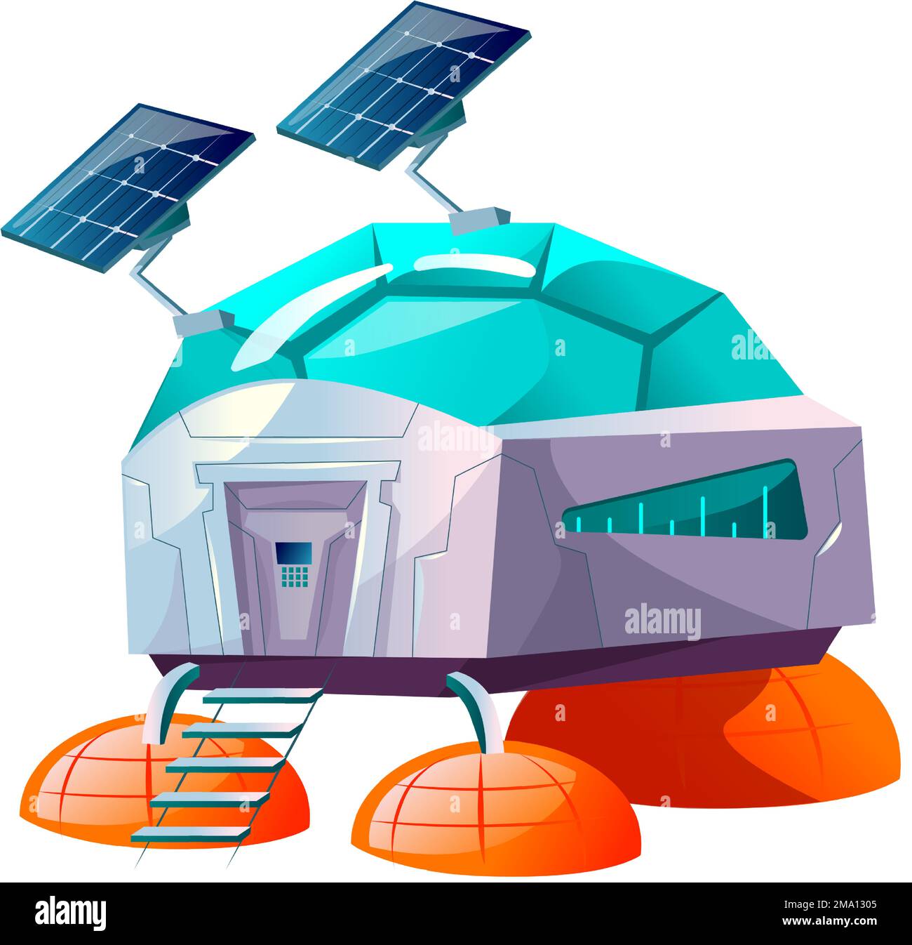 Illustration du vecteur de colonisation de la planète spatiale. Technologie futuriste, construction de science-fiction, base d'exploration spatiale ou construction de colonies avec panneaux solaires, ou vaisseau spatial extraterrestre Illustration de Vecteur