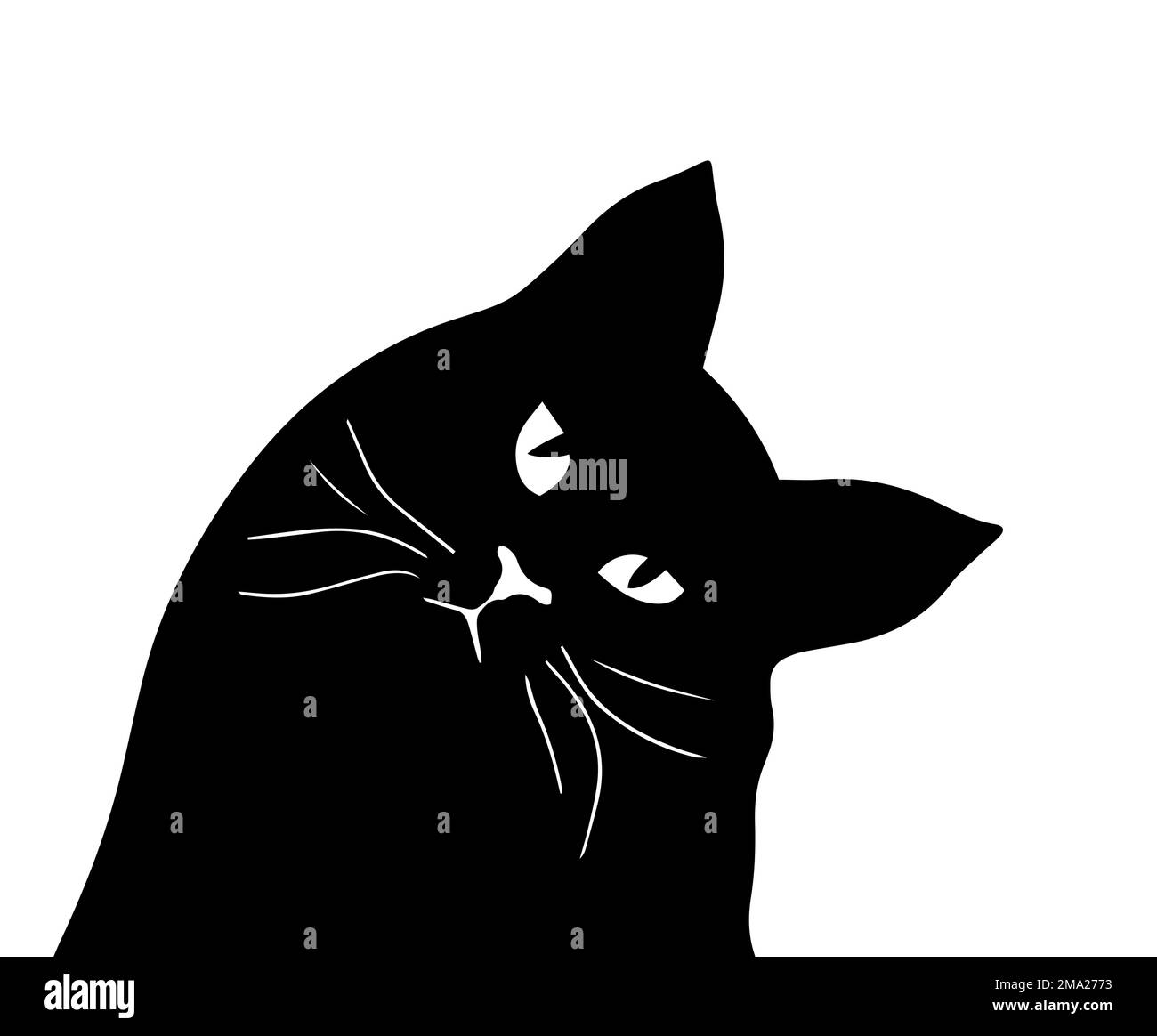 Tête de chat noire. Chat surpris. Illustration vectorielle Illustration de Vecteur