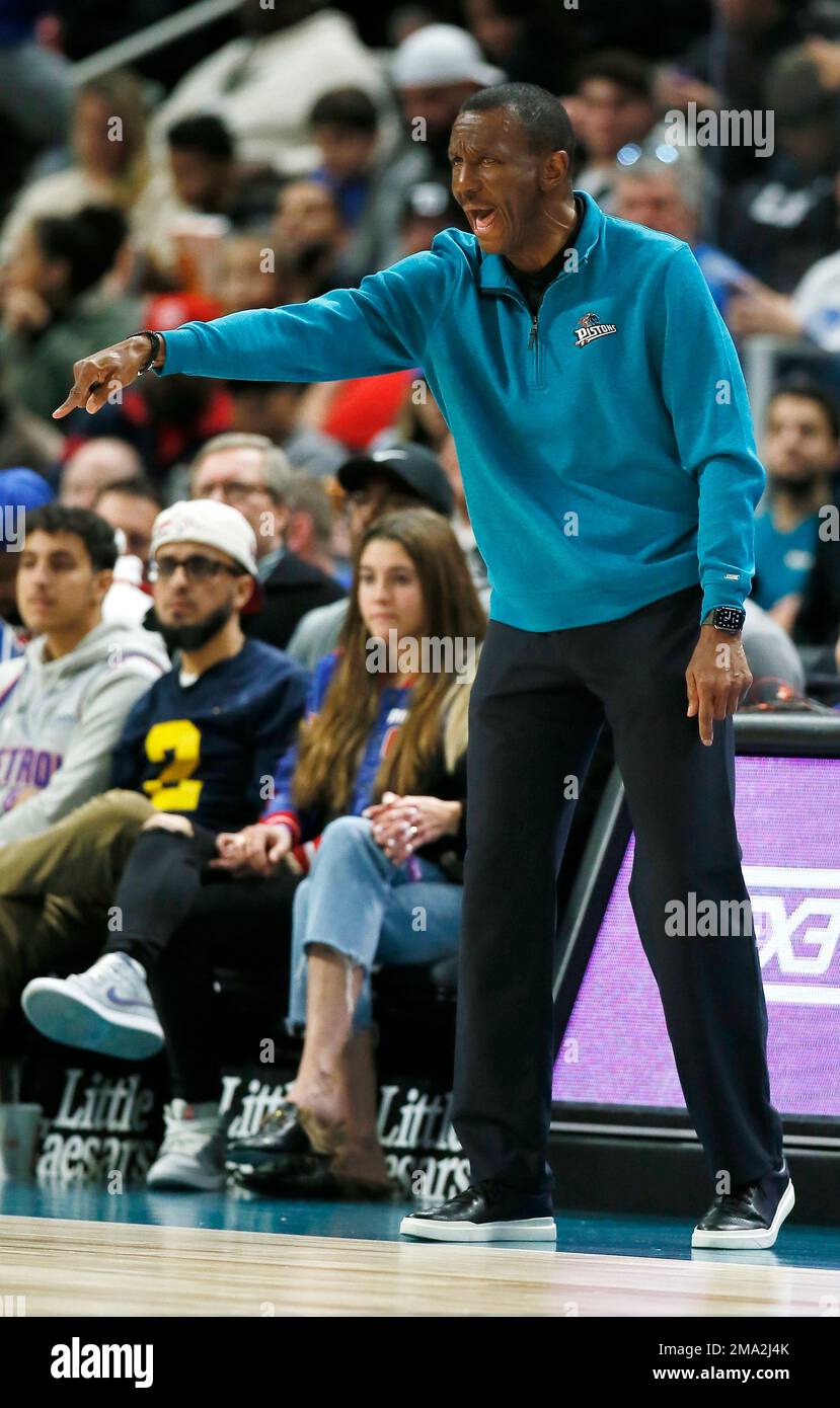 Detroit Pistons coach Dwane Casey shouts to his team during the first