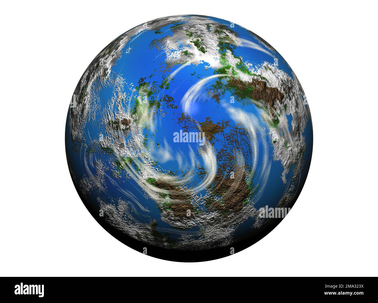 Rendu numérique de la planète Terre isolée sur fond blanc. Banque D'Images