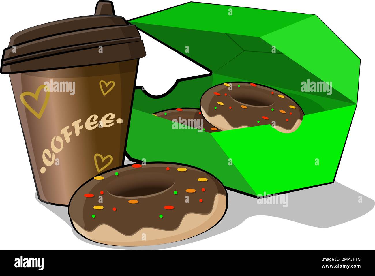 Délicieux café avec amour et délicieux beignets Illustration de Vecteur